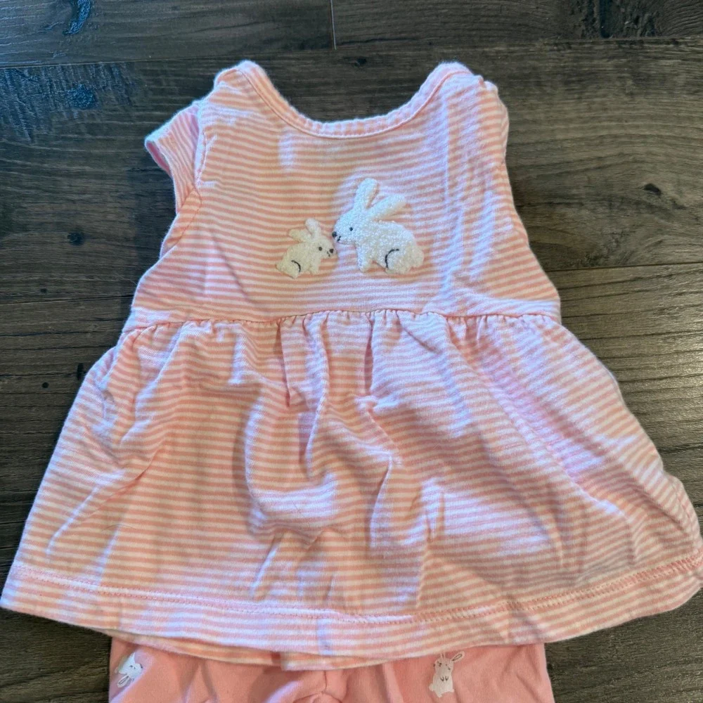 Just One You by Carters Baby Girls Pink‎ Stripe Bunny Peplum Top Leggings Set 3M